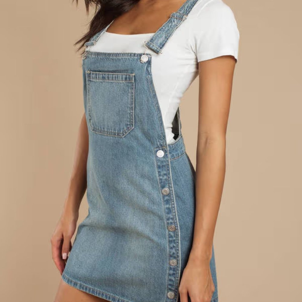 Free People Louise Medium Wash Denim Overall Dress Jumper w/Side Snaps size 4